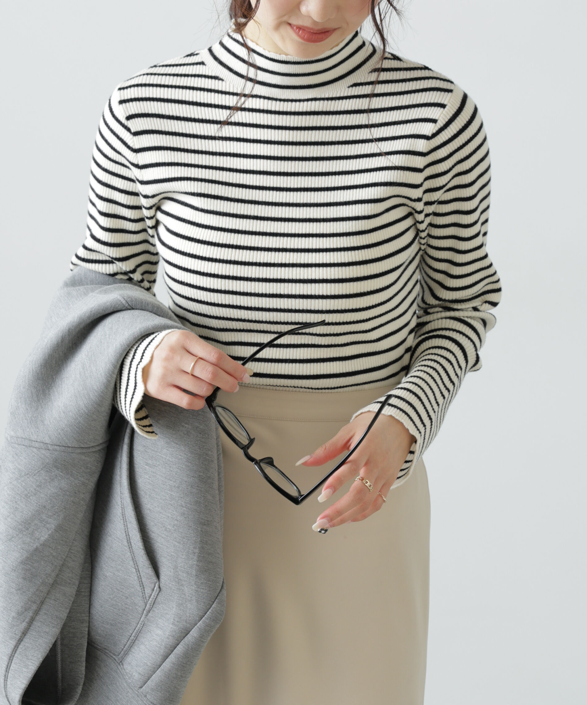  「〈洗える〉マシンウォッシャブルボトルネックリブニット」|ニット・セーター|