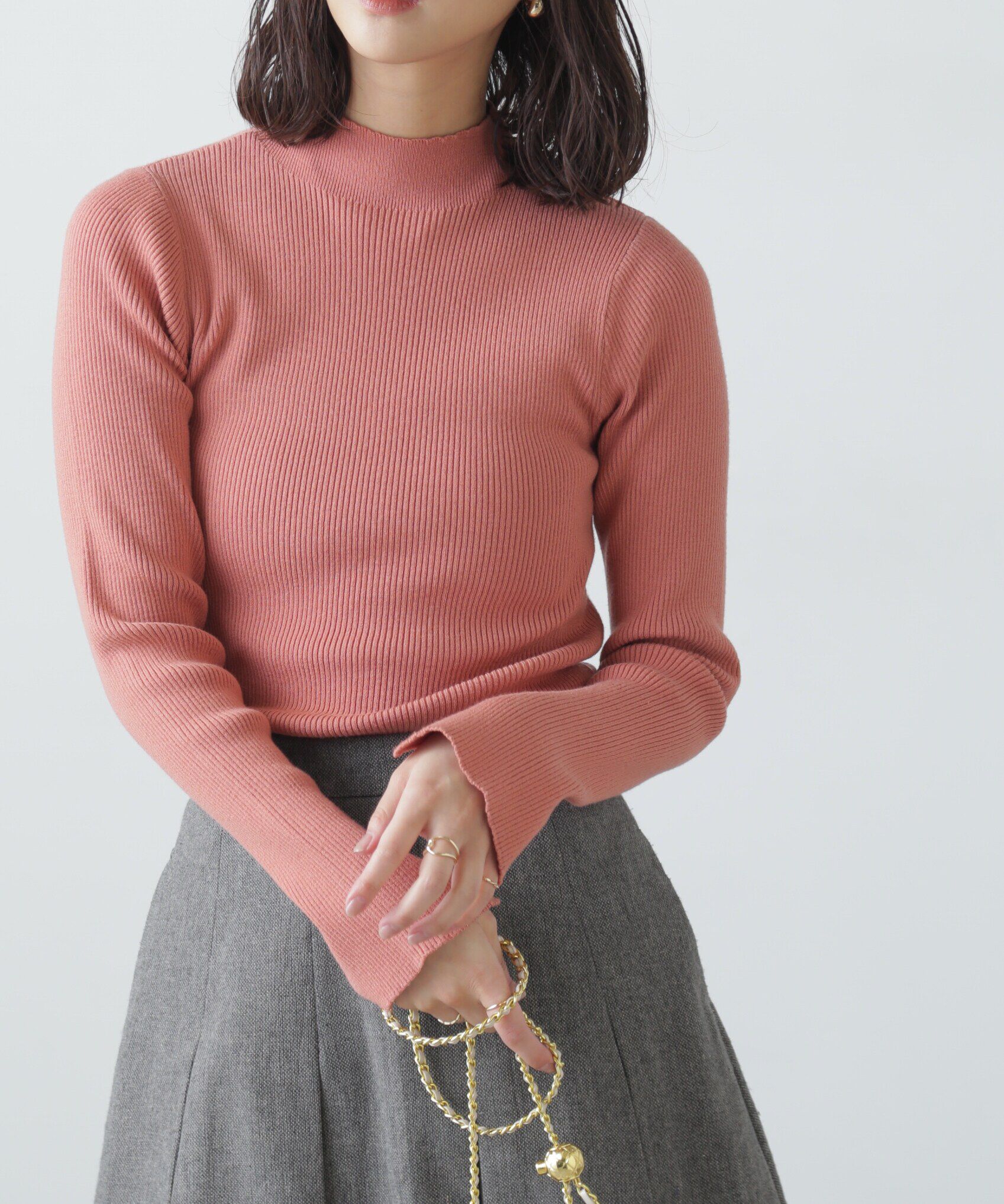  「〈洗える〉マシンウォッシャブルボトルネックリブニット」|ニット・セーター|