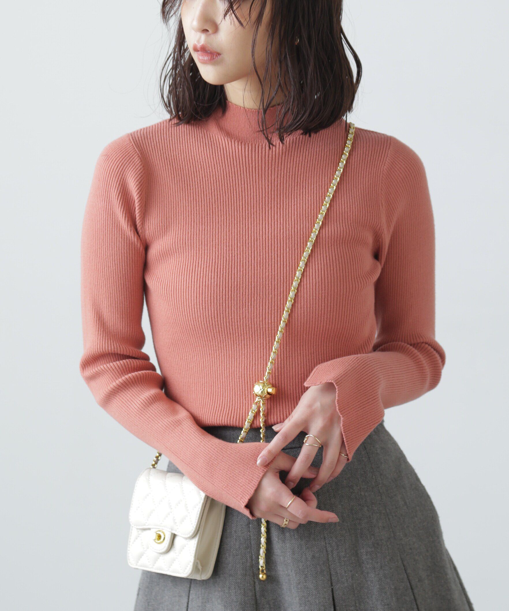  「〈洗える〉マシンウォッシャブルボトルネックリブニット」|ニット・セーター|