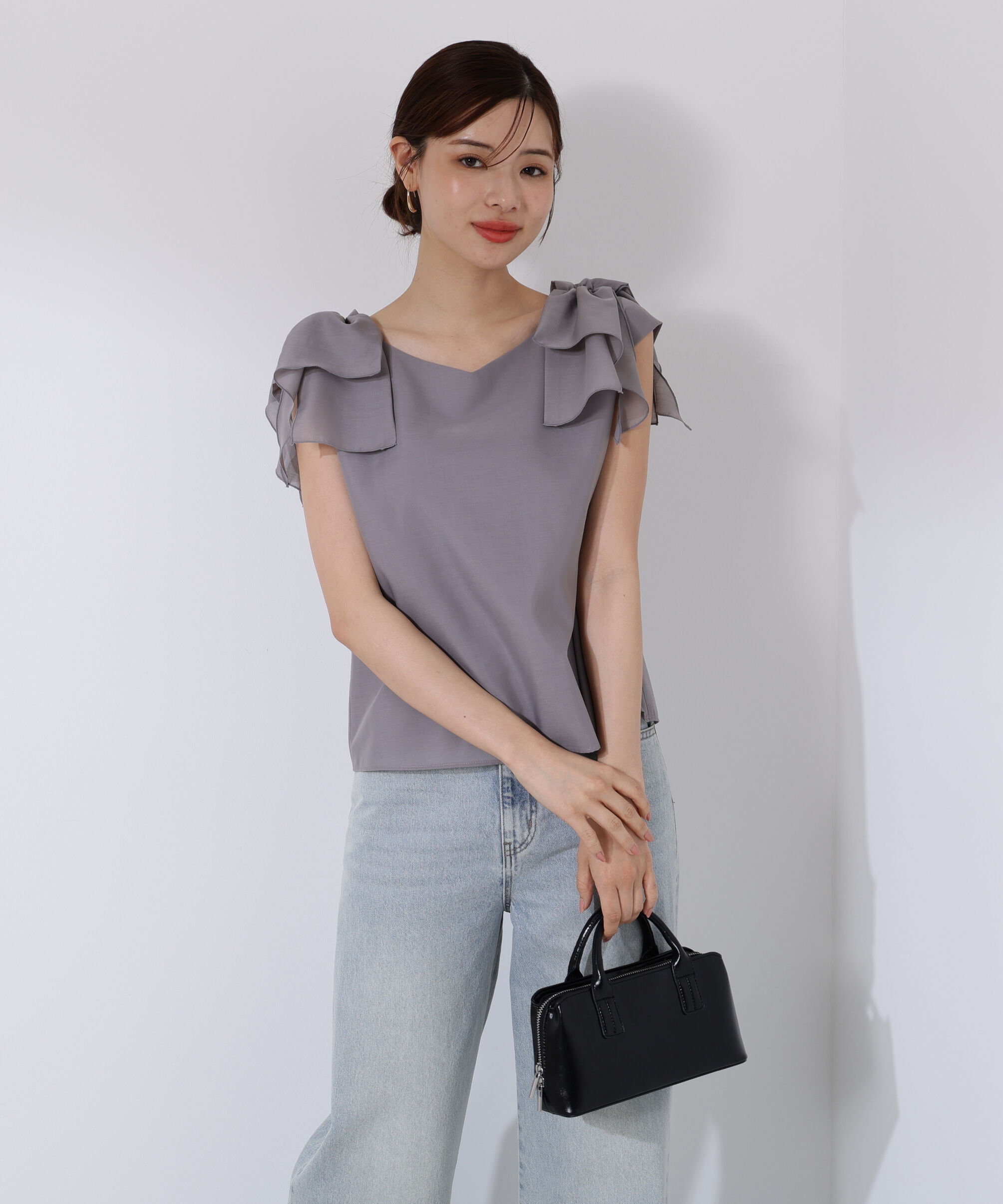 PROPORTION BODY DRESSING「ショルダーリボンブラウス」|シャツ・ブラウス|グレー