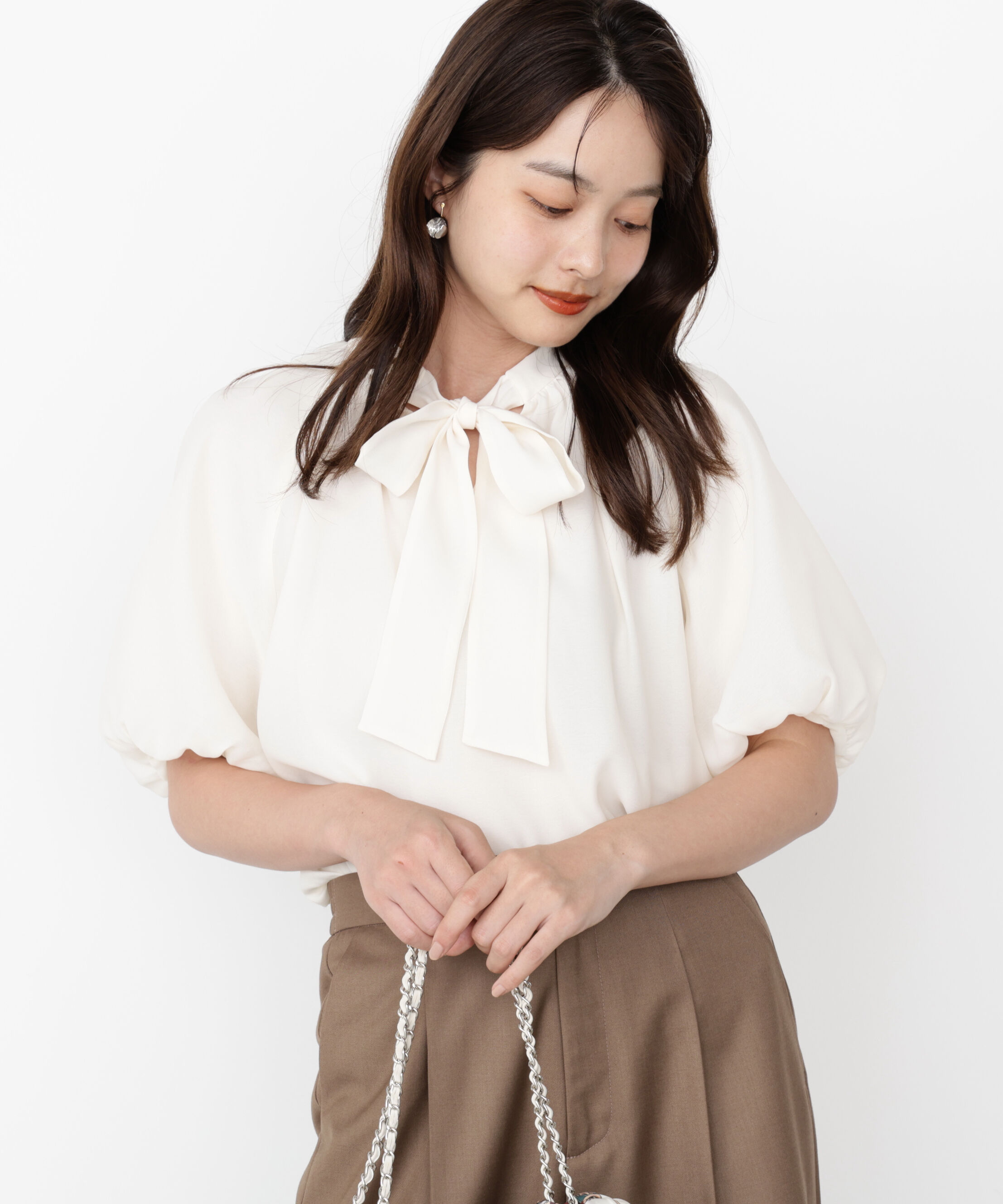 PROPORTION BODY DRESSING「バルーンスリーブリボンブラウス」|シャツ・ブラウス|エクリュ1