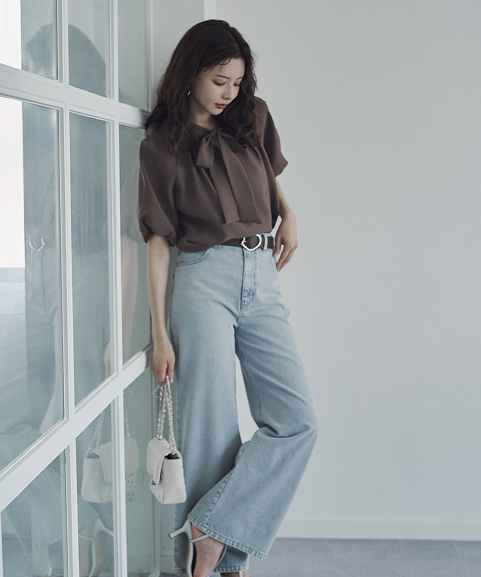 PROPORTION BODY DRESSING「バルーンスリーブリボンブラウス」|シャツ・ブラウス|ブラウン