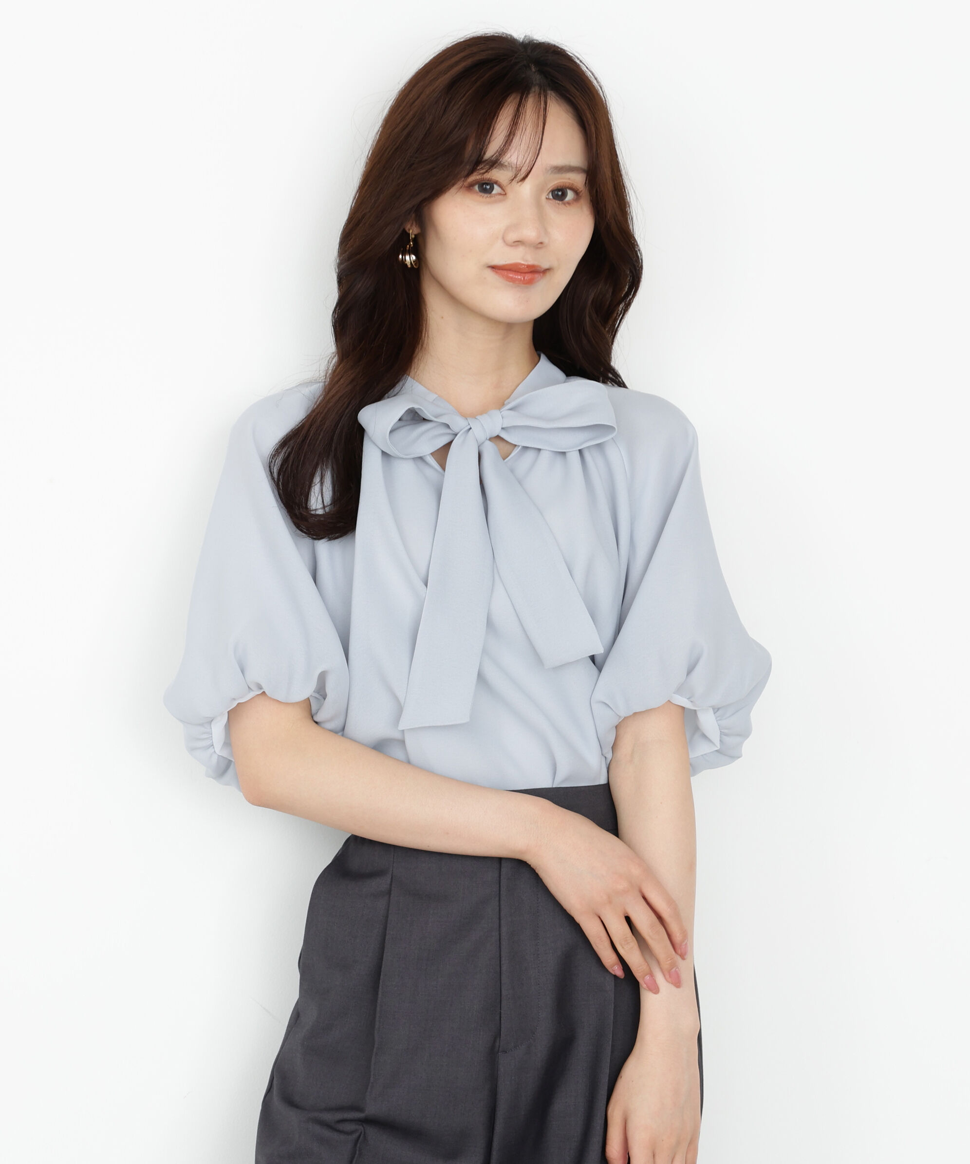 PROPORTION BODY DRESSING「バルーンスリーブリボンブラウス」|シャツ・ブラウス|ブルー