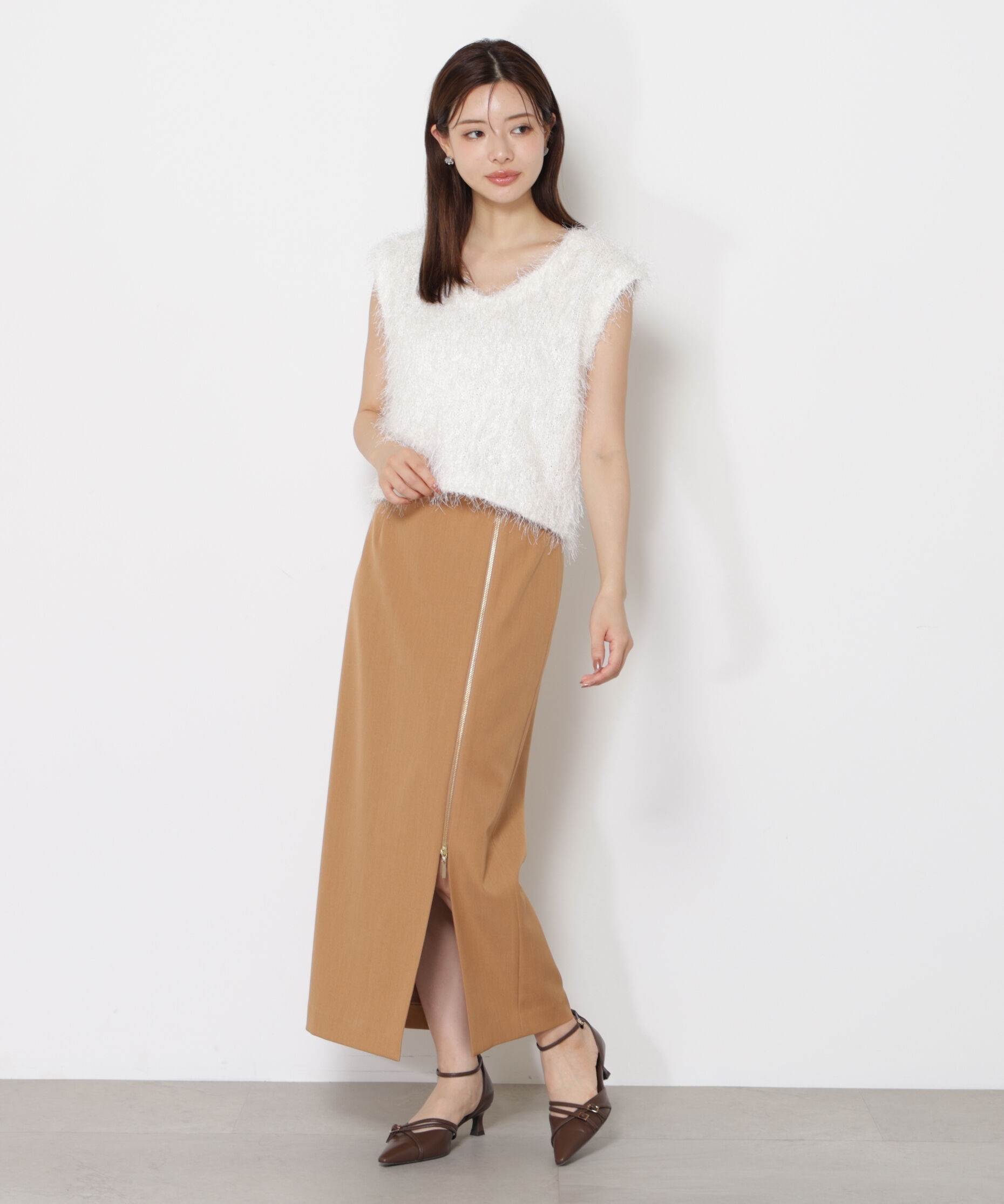 PROPORTION BODY DRESSING「サイドファスナータイトスカート」|スカート|キャメル1