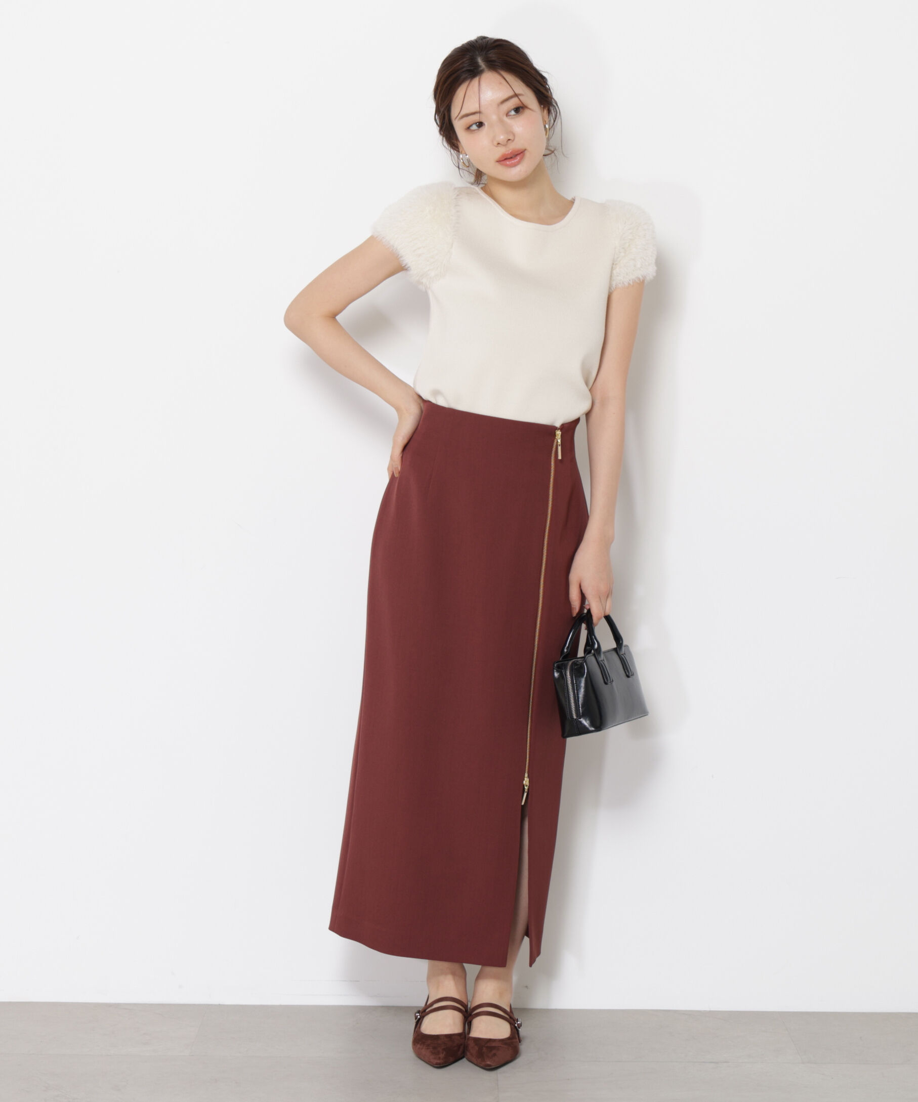 PROPORTION BODY DRESSING「サイドファスナータイトスカート」|スカート|ボルドー