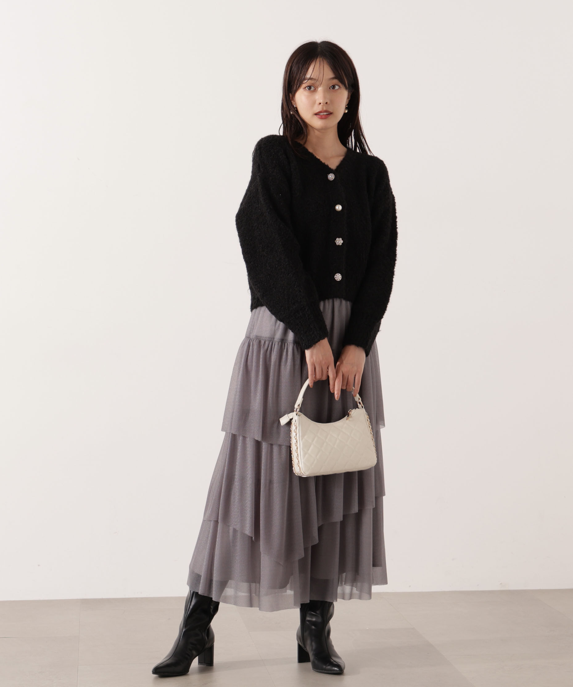 PROPORTION BODY DRESSING「《EDIT COLOGNE》エアリーティアードスカート 25AW」|スカート|チャコール2