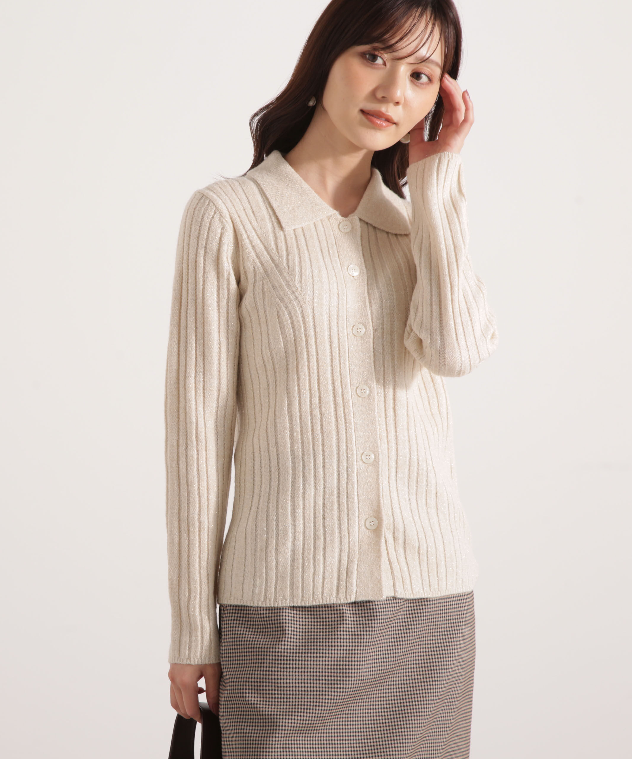 PROPORTION BODY DRESSING「カラーネックラメニット 25AW」|ニット・セーター|エクリュ1