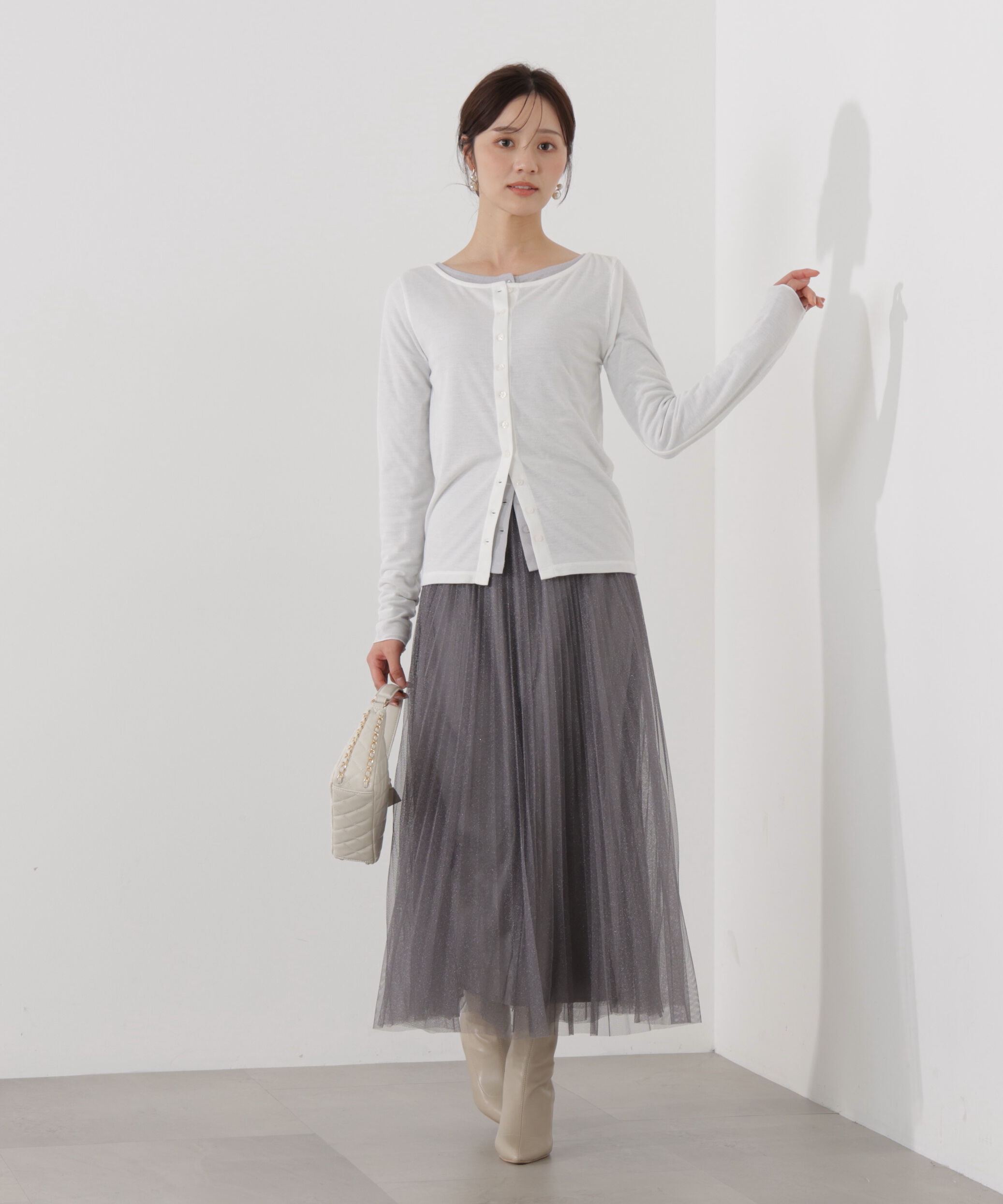 PROPORTION BODY DRESSING「《EDIT COLOGNE》ラメプリーツスカート」|スカート|チャコール2
