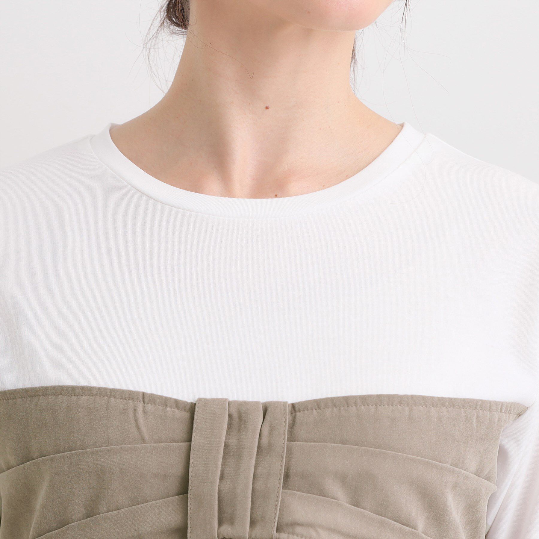 SHOO･LA･RUE「【S-LL】気になるウエストもさり気なくカバー リボン風ドッキングトップス」|Tシャツ・カットソー|