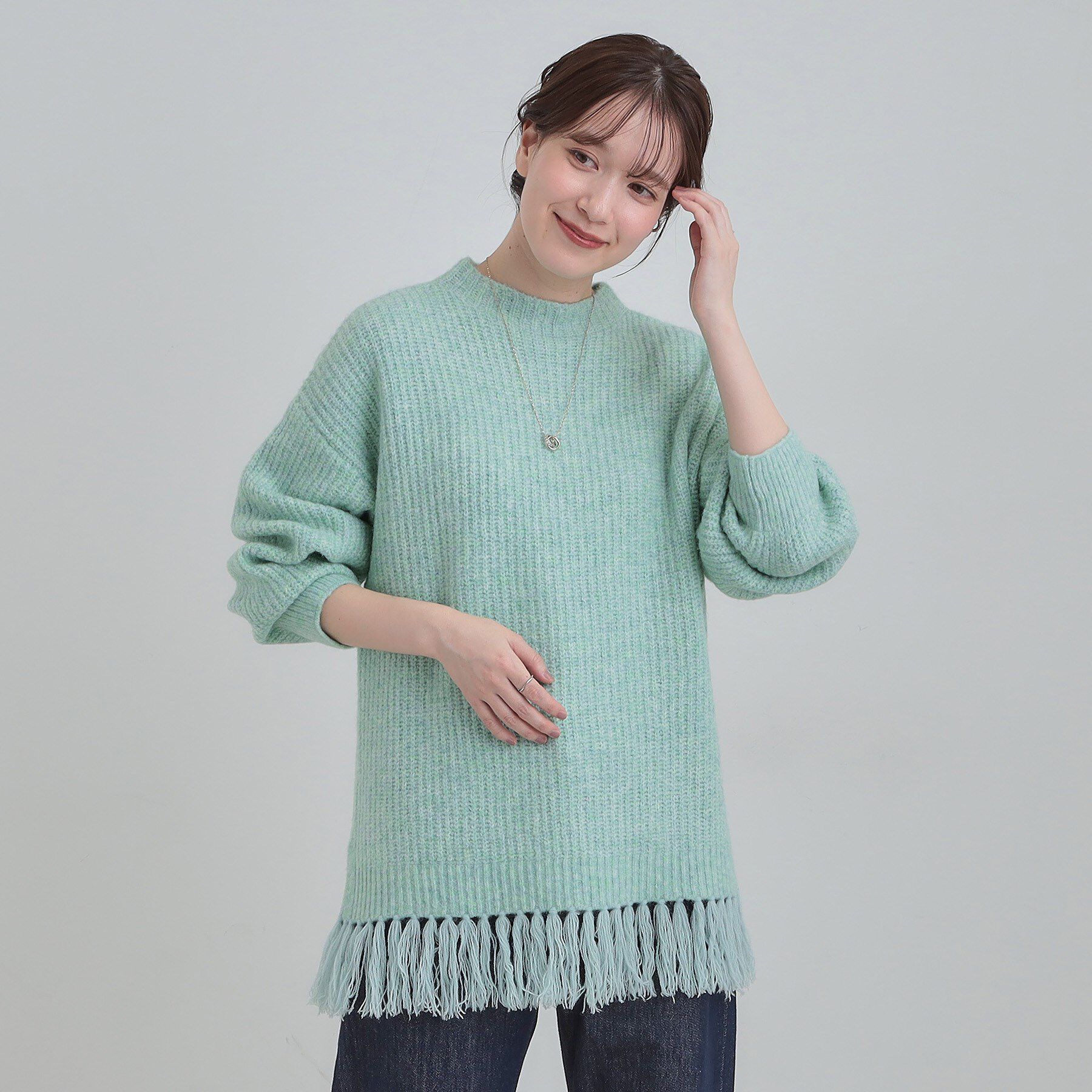 SHOO･LA･RUE「【S-LL】1枚でサマ見え 裾フリンジニット」|ニット・セーター|