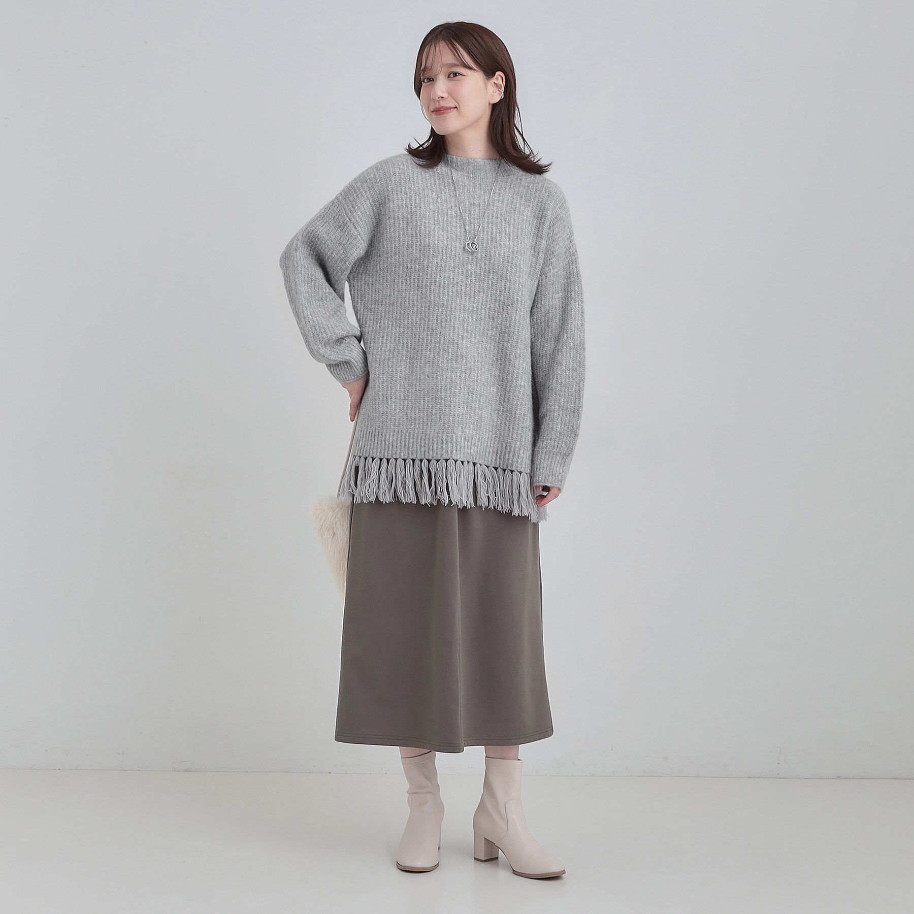 SHOO･LA･RUE「【S-LL】1枚でサマ見え 裾フリンジニット」|ニット・セーター|