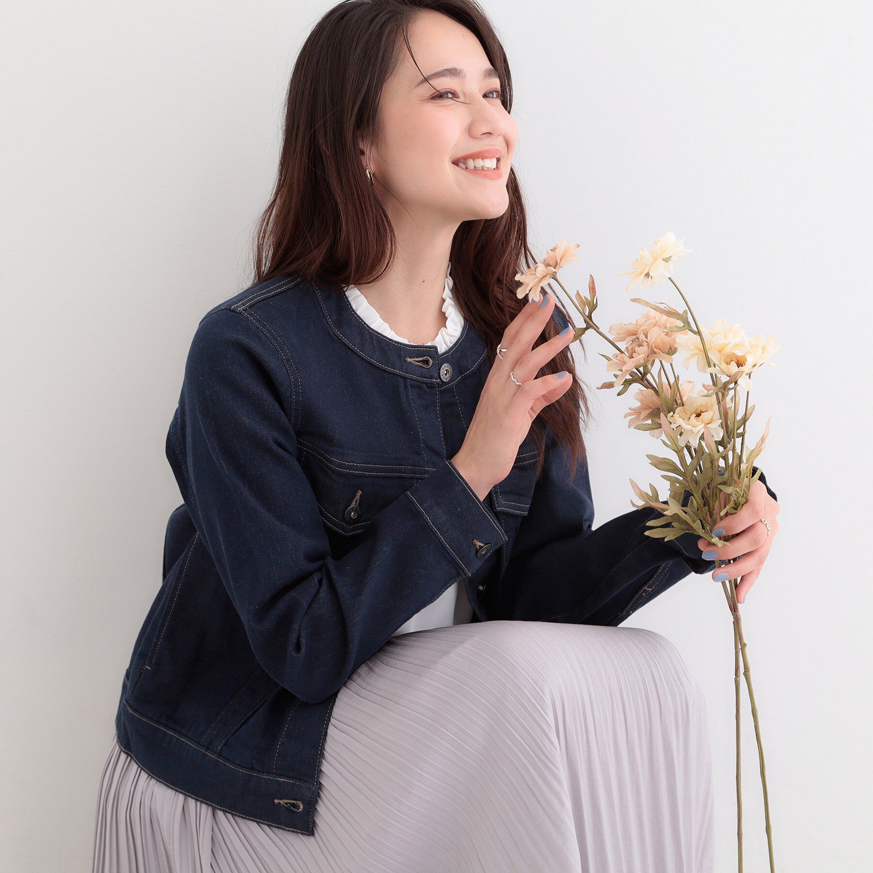 SHOO･LA･RUE「【SHOO・LA・RUE DENIM】大人のための ストレッチ コンパクトデニムジャケット」|デニムジャケット|ネイビー(094)