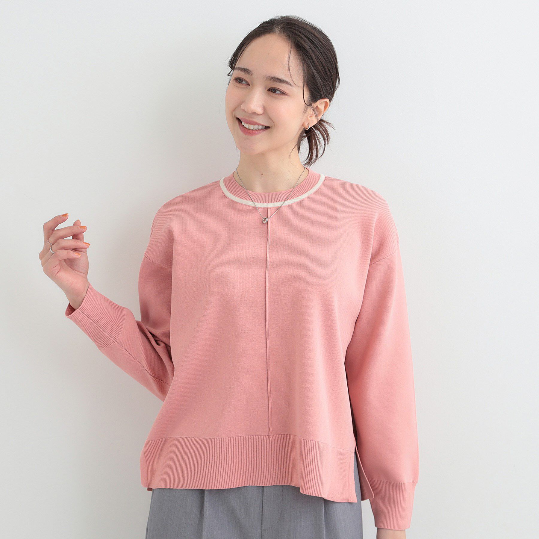 SHOO･LA･RUE「【洗濯機可/S-LL】体型カバーが叶う スポンディッシュ パイピングニット」|ニット・セーター|