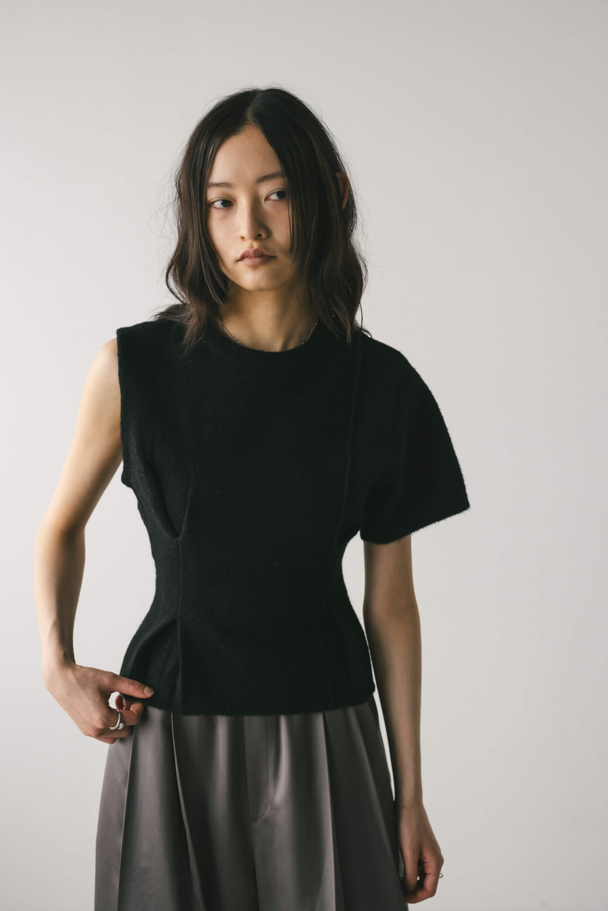 STYLEMIXER「アシンメトリーニットトップ」|ニット・セーター|BLK