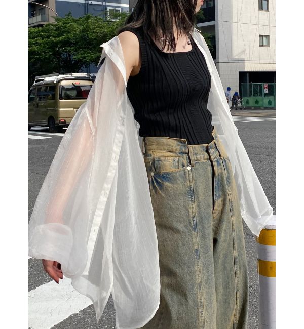 MURUA「ボリュームスリーブシャイニーシアーシャツ」|シャツ・ブラウス|ホワイト