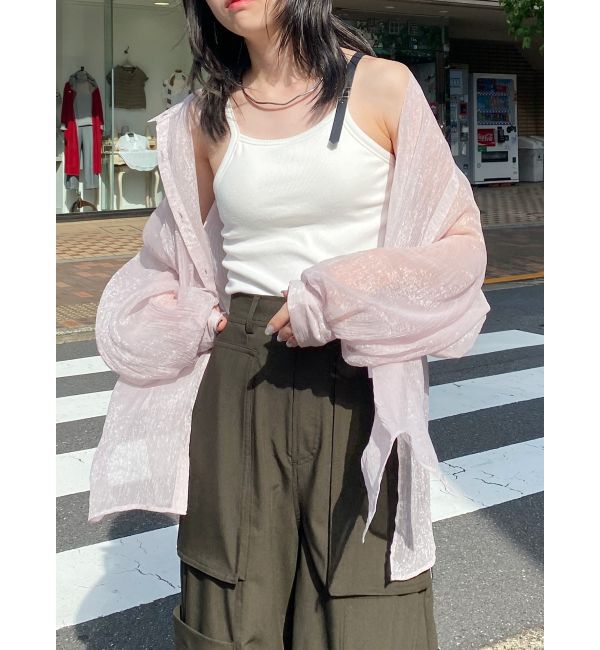 MURUA「ボリュームスリーブシャイニーシアーシャツ」|シャツ・ブラウス|ピンク