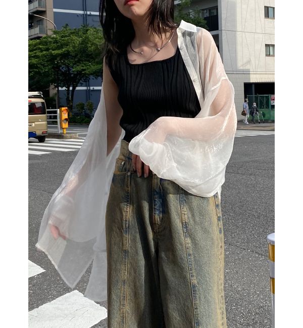 MURUA「ボリュームスリーブシャイニーシアーシャツ」|シャツ・ブラウス|