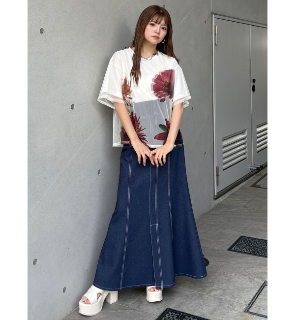 MURUA「【MURUA&times;STAYFLOWER】チュールドッキングフラワーTシャツ」|Tシャツ・カットソー|