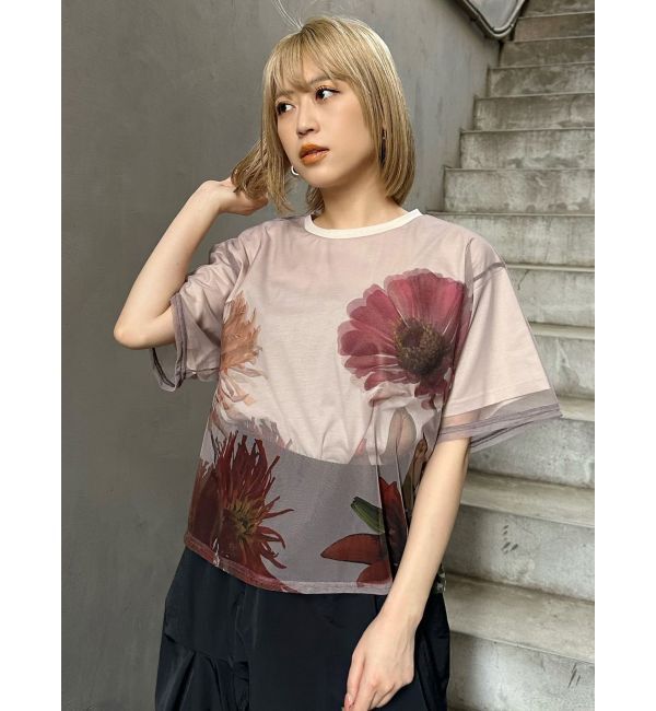MURUA「【MURUA&times;STAYFLOWER】チュールドッキングフラワーTシャツ」|Tシャツ・カットソー|