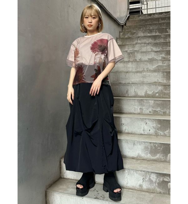 MURUA「【MURUA&times;STAYFLOWER】チュールドッキングフラワーTシャツ」|Tシャツ・カットソー|