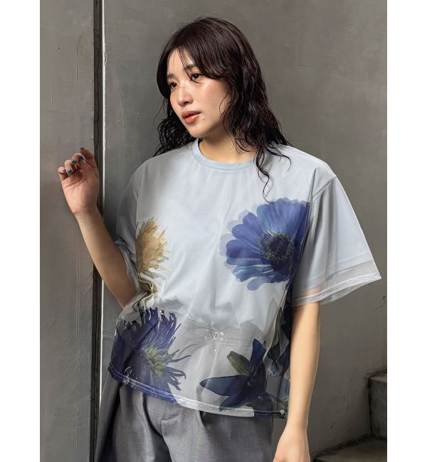MURUA「【MURUA&times;STAYFLOWER】チュールドッキングフラワーTシャツ」|Tシャツ・カットソー|