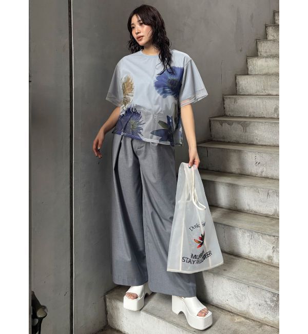 MURUA「【MURUA&times;STAYFLOWER】チュールドッキングフラワーTシャツ」|Tシャツ・カットソー|