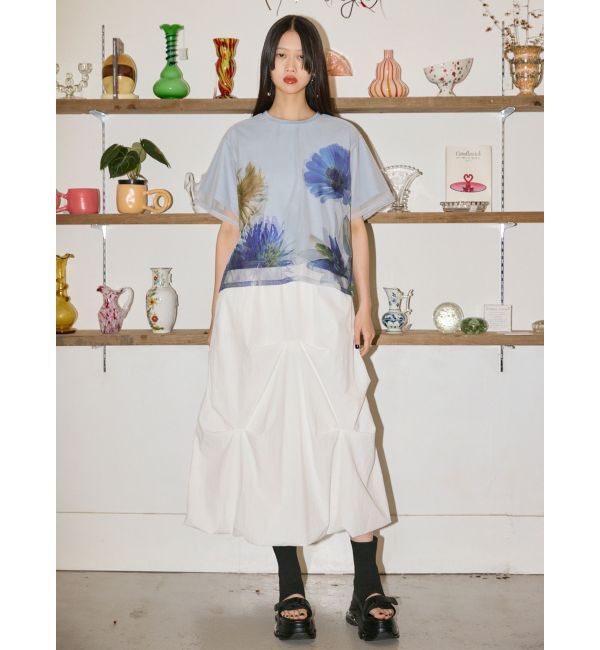 MURUA「【MURUA&times;STAYFLOWER】チュールドッキングフラワーTシャツ」|Tシャツ・カットソー|
