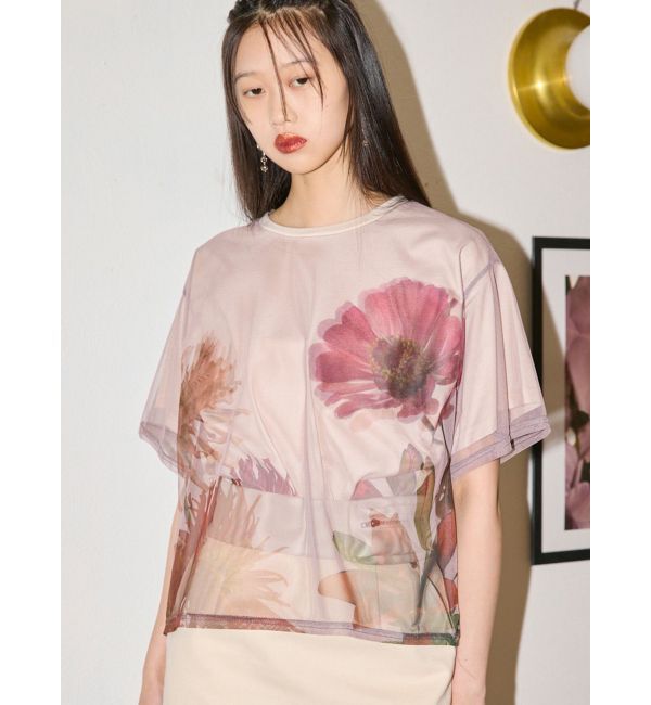 MURUA「【MURUA&times;STAYFLOWER】チュールドッキングフラワーTシャツ」|Tシャツ・カットソー|ベージュ