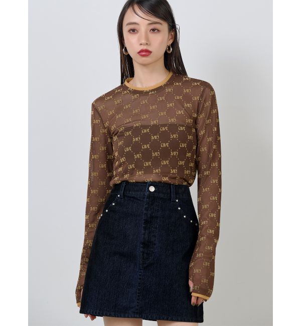 MURUA「フロッキーモノグラムシアートップス」|Tシャツ・カットソー|ブラウン