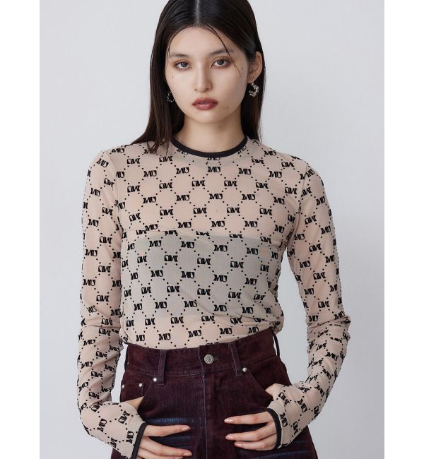 MURUA「フロッキーモノグラムシアートップス」|Tシャツ・カットソー|ベージュ