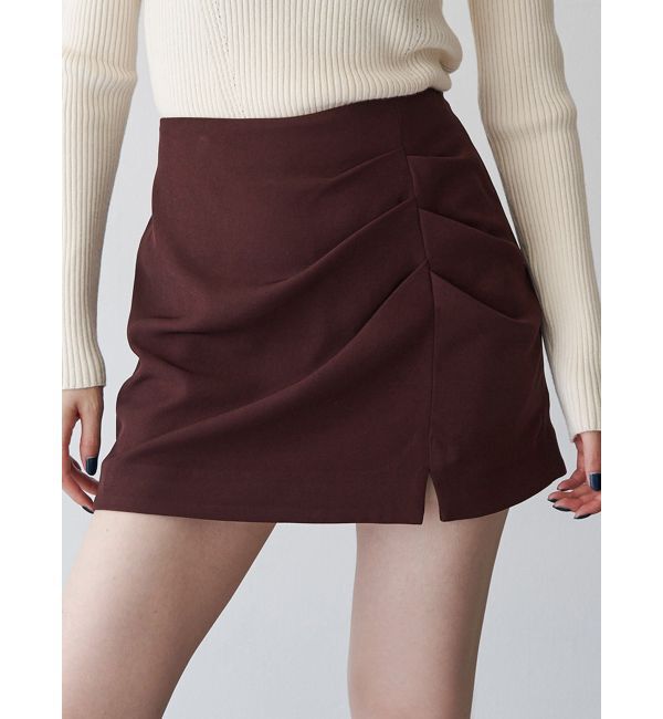MURUA「タックドレープミニスカート【セットアップ着用可】」|スカート|ボルドー