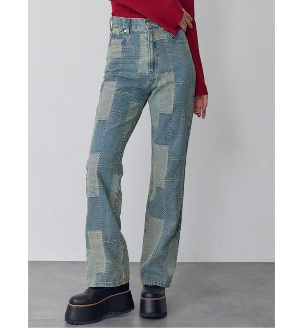 MURUA「パッチワークフレアデニム」|デニム|ブルー