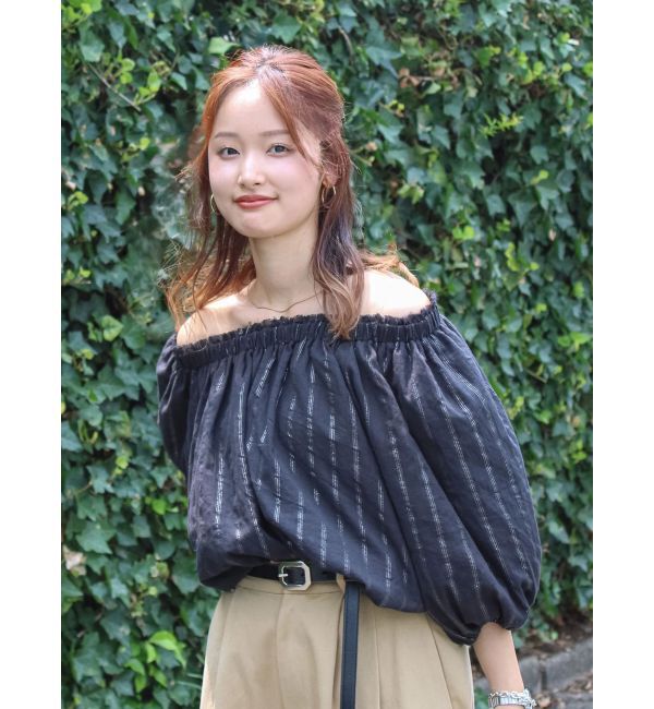 Ungrid「オフショルラメドビーハーフスリーブブラウス」|シャツ・ブラウス|ブラック