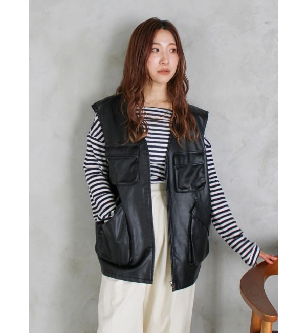 Ungrid「フェイクレザーベスト」|ダウンベスト・ベスト|