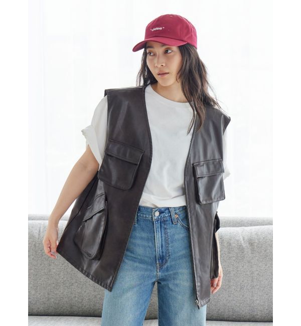 Ungrid「フェイクレザーベスト」|ダウンベスト・ベスト|