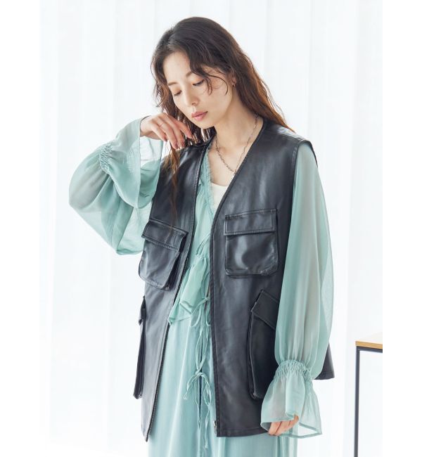 Ungrid「フェイクレザーベスト」|ダウンベスト・ベスト|