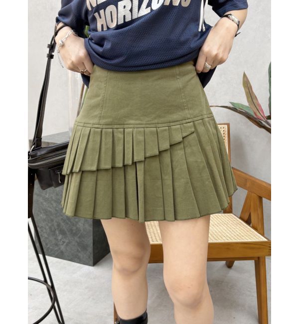 EVRIS「レイヤードプリーツミニスカート」|スカート|カーキ