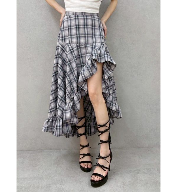 EVRIS「ランダムチェックアシンメトリースカート」|スカート|