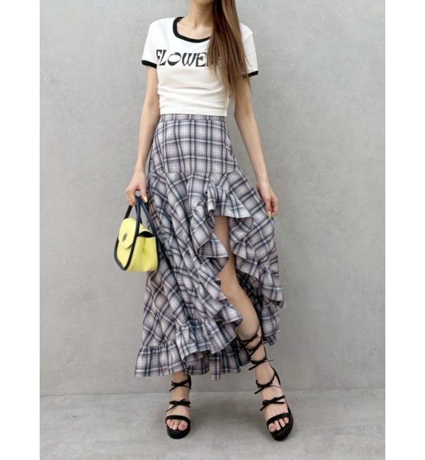 EVRIS「ランダムチェックアシンメトリースカート」|スカート|