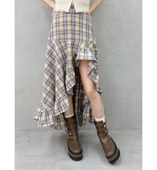 EVRIS「ランダムチェックアシンメトリースカート」|スカート|