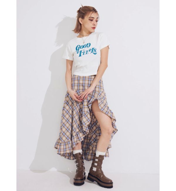 EVRIS「ランダムチェックアシンメトリースカート」|スカート|