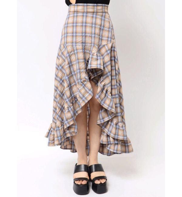 EVRIS「ランダムチェックアシンメトリースカート」|スカート|