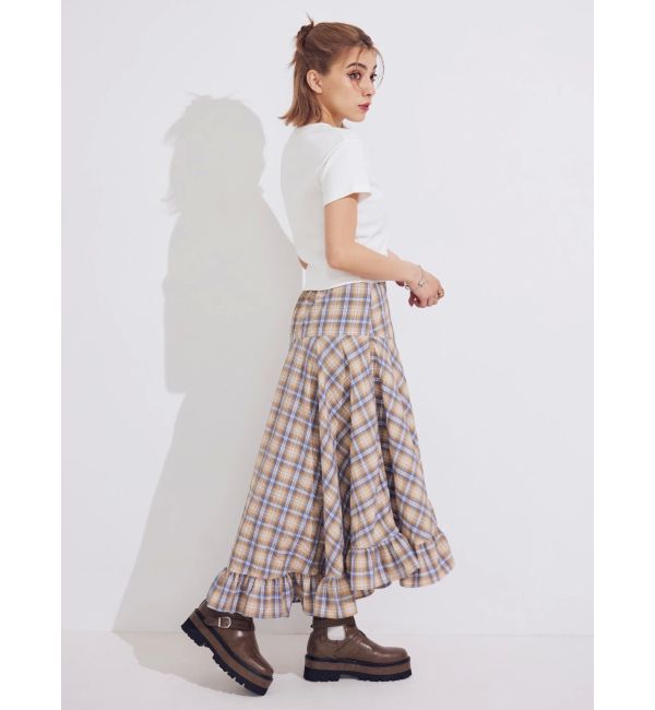 EVRIS「ランダムチェックアシンメトリースカート」|スカート|