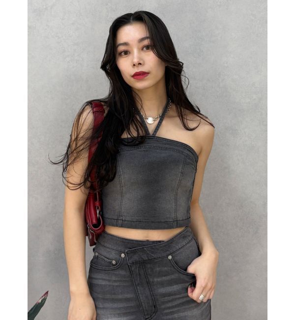 EVRIS「ホルターネックデニムビスチェ【セットアップ着用可能】」|キャミソール|ブラック