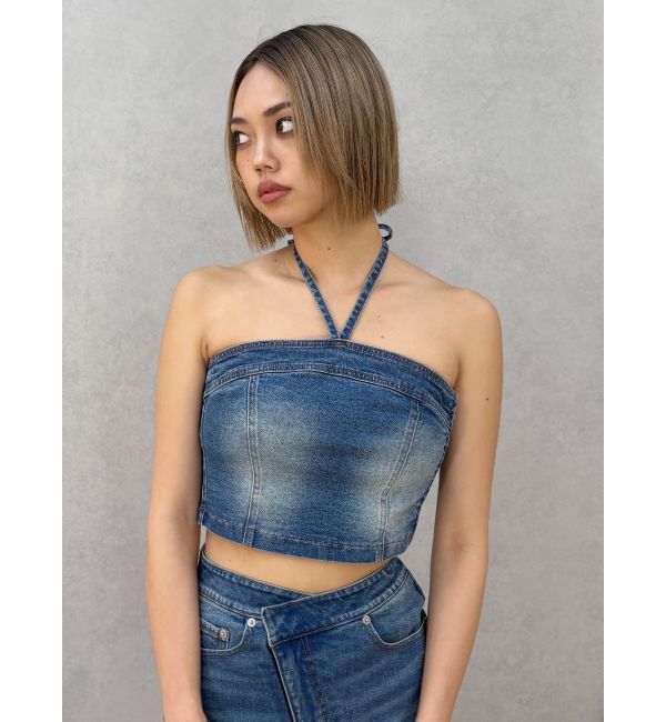 EVRIS「ホルターネックデニムビスチェ【セットアップ着用可能】」|キャミソール|インディゴ