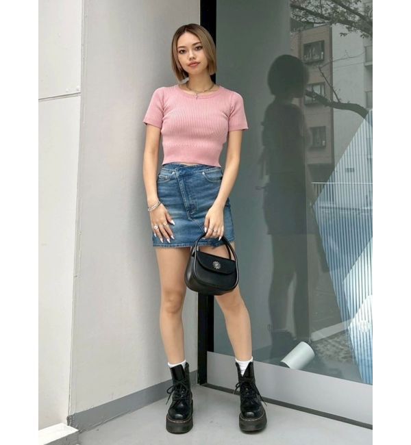 EVRIS「ハーフスリーブバックオープンリボンニットトップス」|ニット・セーター|