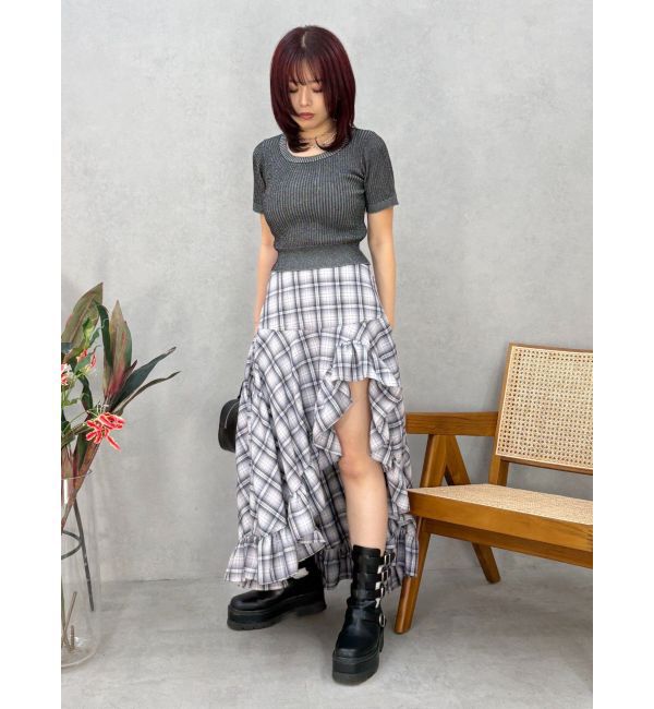 EVRIS「ハーフスリーブバックオープンリボンニットトップス」|ニット・セーター|