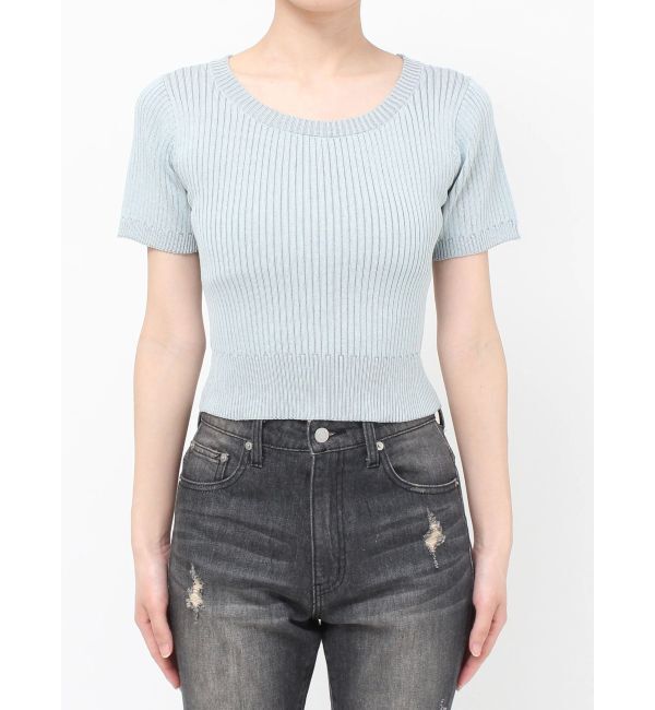 EVRIS「ハーフスリーブバックオープンリボンニットトップス」|ニット・セーター|