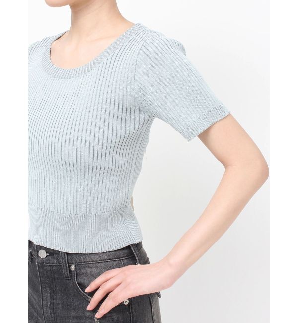 EVRIS「ハーフスリーブバックオープンリボンニットトップス」|ニット・セーター|