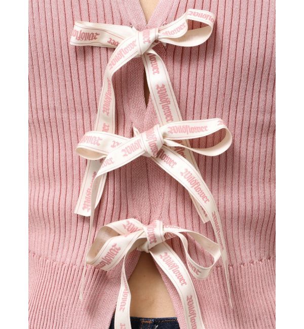 EVRIS「ハーフスリーブバックオープンリボンニットトップス」|ニット・セーター|